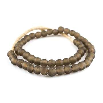 TheBeadChest Dark Brown Recycled Glass Beads 11mm Ghana African Sea Glass Round Large Hole 25 Inch Strand Handmade Fair Trade