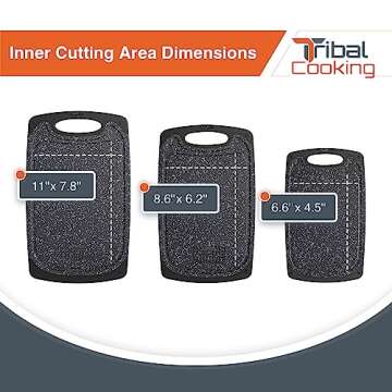 Tribal Cooking Cutting Boards - 3 Set - Warrior Strength Small to Extra Large Cutting Boards for Kitchen, Meat, Vegetables - Dishwasher Safe, Juice Groove, Non-Slip Rubber Chopping Board Set