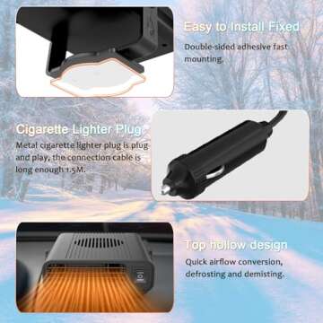 Portable Car Heater Fast Demisting Defroster, 12V 150W Automobile Fast Heating Defrost Defogger Windscreen Heater, Car Heater with Heating & Cooling, High Power Car Heater Fan(Black)