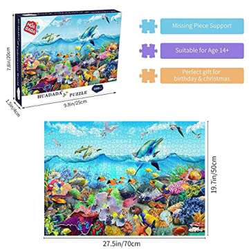 HUADADA 1000 Piece Puzzles for Adults, Undersea World Jigsaw Puzzles 1000 Pieces for Adults and Kids Cool Ocean Scene Jigsaw Puzzle (27.56" x 19.67")