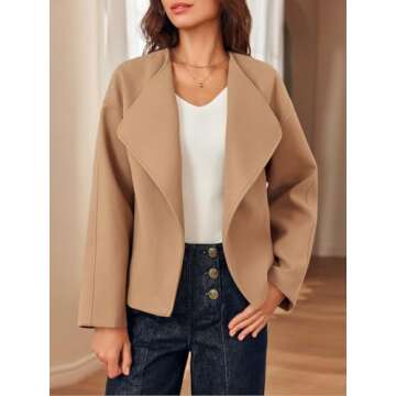 Cicy Bell Womens Cropped Winter Pea Coats Business Casual Open Front Cardigan Jackets Outerwear