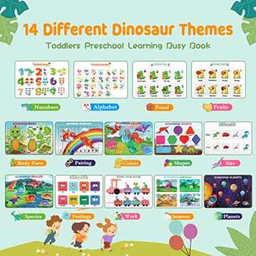 Montessori Busy Book for Toddlers,Dinosaur Themes Quiet Book for Kids,Preschool Learning Activities Sensory Travel Toy Autism Educational Games,Preschool Birthday Easter Gift for Boy Girl Ages 3-5