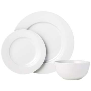 Amazon Basics 18-Piece Dinnerware Set for 6 - White Plates & Bowls