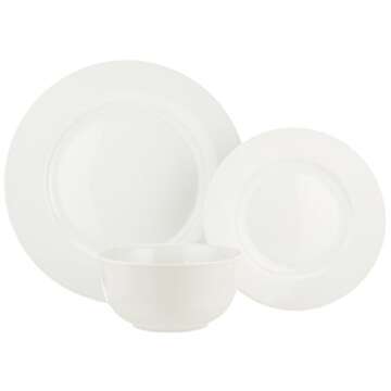 Amazon Basics 18-Piece Kitchen Dinnerware Set, Plates, Dishes, Bowls, Service for 6 - White