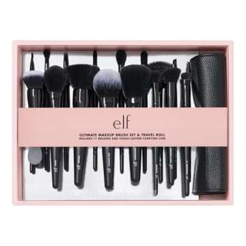 e.l.f. Ultimate Makeup Brush Set & Travel Roll, 17-Piece Brush Kit, Brushes For Eyeshadow, Foundation, Powder, Concealer & more, Vegan & Cruelty-Free