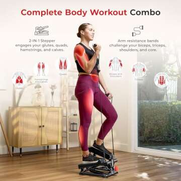 Sunny Health & Fitness Smart 2-in-1 Stepper - Total Body Workout