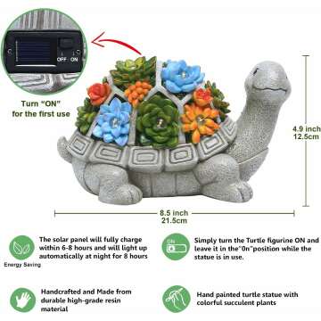 Nacome Solar Garden Outdoor Statues Turtle with Succulent and 7 LED Lights - Lawn Decor Tortoise Statue for Patio, Balcony, Yard Ornament - Unique Housewarming Gifts