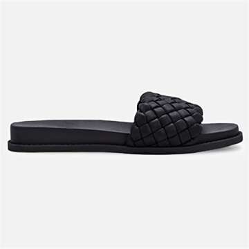 gihubafuil Women’s Flat Sandals Fashion Round Open Toe Braided Strap Beach Slip On Slides Casual Summer Slippers Black 6