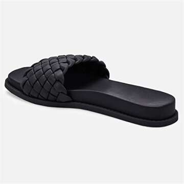 gihubafuil Women’s Flat Sandals Fashion Round Open Toe Braided Strap Beach Slip On Slides Casual Summer Slippers Black 6