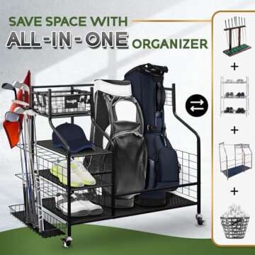 Yes4All Golf Storage Garage Organizer, Golf Bag Storage Stand and Other Golfing Equipment Rack, Extra Storage Rack for Golf Clubs,Black