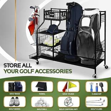 Yes4All Golf Storage Garage Organizer, Golf Bag Storage Stand and Other Golfing Equipment Rack, Extra Storage Rack for Golf Clubs,Black