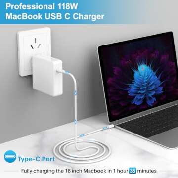 Mac Book Pro Charger - 118W USB C Fast Charger Power Adapter Compatible with USB C Port MacBook Pro/MacBook Air 16 15 14 13 Inch, New iPad Pro and All USB C Device, Included 6.6ft USB C Charge Cable