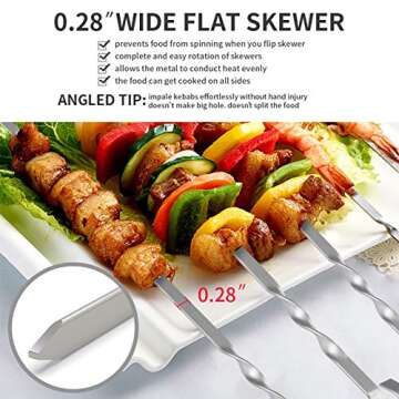 Skewers - 17" Kabob Skewers for Grilling, Metal Skewers for Kabobs Stainless Steel Flat Long Shish Kebab Skewers, Reusable Grill BBQ Barbecue Sticks for Meat Chicken Vegetable, 12 Pack Bonus 14 Inch