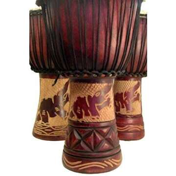 Africa Heartwood Project Hand-Carved Djembe Drum from Ghana - 11"x22" Authentic African Drum Circle Village Djembe - Solid Wood & Natural Goat Skin - Ready to Play Out of the Box Musical Instrument