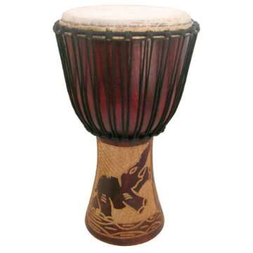 Africa Heartwood Project Hand-Carved Djembe Drum from Ghana - 11"x22" Authentic African Drum Circle Village Djembe - Solid Wood & Natural Goat Skin - Ready to Play Out of the Box Musical Instrument