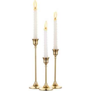 Elegant Candlestick Holders 🕯️ Set of 3 Brass Gold Candlestick Holder Set for Home Decor & Gift 🎁dle Stick Holders Set, Brass Gold Candlestick Holder Set, Vintage Modern Decorative Centerpiece for Table Mantel Wedding Housewarming Gift