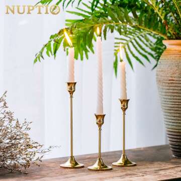 Elegant Candlestick Holders 🕯️ Set of 3 Brass Gold Candlestick Holder Set for Home Decor & Gift 🎁dle Stick Holders Set, Brass Gold Candlestick Holder Set, Vintage Modern Decorative Centerpiece for Table Mantel Wedding Housewarming Gift