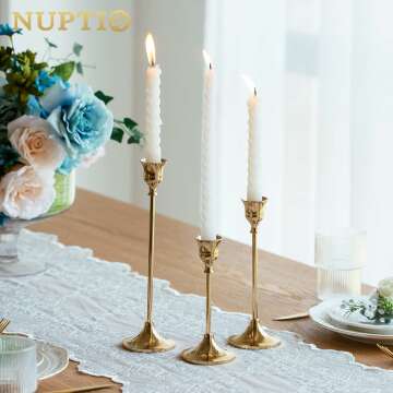 Elegant Candlestick Holders 🕯️ Set of 3 Brass Gold Candlestick Holder Set for Home Decor & Gift 🎁dle Stick Holders Set, Brass Gold Candlestick Holder Set, Vintage Modern Decorative Centerpiece for Table Mantel Wedding Housewarming Gift