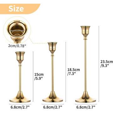 Elegant Candlestick Holders 🕯️ Set of 3 Brass Gold Candlestick Holder Set for Home Decor & Gift 🎁dle Stick Holders Set, Brass Gold Candlestick Holder Set, Vintage Modern Decorative Centerpiece for Table Mantel Wedding Housewarming Gift