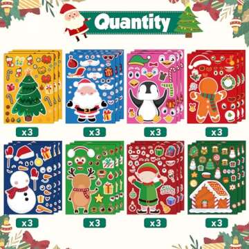 OHOME Christmas Stickers - Stocking Stuffers for Kids - DIY Christmas Crafts for Kids - Kids Christmas Gifts Activity Party Favors Supplies | Christmas Games | Toddler Stocking Stuffers(24 Sheets)