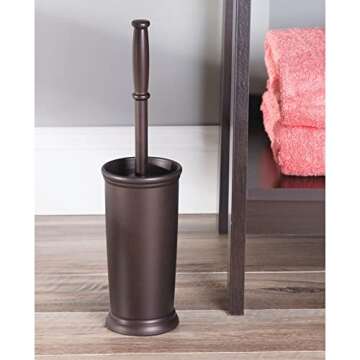 mDesign Compact Freestanding Plastic Toilet Bowl Brush and Holder for Bathroom Storage and Organization - Space Saving, Sturdy, Deep Cleaning, Covered Brush - Bronze