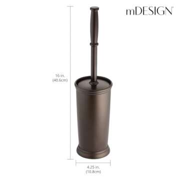 mDesign Compact Freestanding Plastic Toilet Bowl Brush and Holder for Bathroom Storage and Organization - Space Saving, Sturdy, Deep Cleaning, Covered Brush - Bronze