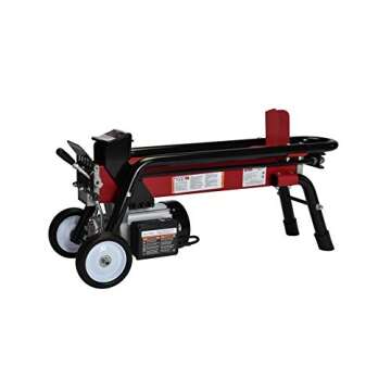 Boss Industrial 7 Ton Lightweight Portable High Powered Hydraulic Electric Firewood Log Splitter with Rubber Wheels for Home, Garage, or Cabin, Red