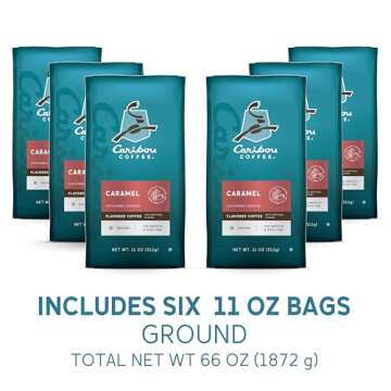 Caribou Coffee, Medium Roast Ground Coffee - Caramel Flavored 66 Ounces (6 Bags of 11 Ounces)