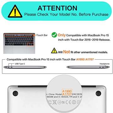 MOSISO Compatible with MacBook Pro 15 inch Case 2019 2018 2017 2016 Release A1990 A1707 with Touch Bar, Plastic Hard Shell Case & Keyboard Cover & Screen Protector & Storage Bag, Rock Gray