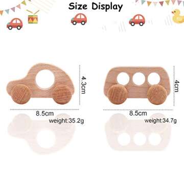 Promise Babe Organic Wooden Baby Push Toys Fine Motor Development Sensory Skills Toy Montessori Grasping Toy 2pc Wood Car Rattles