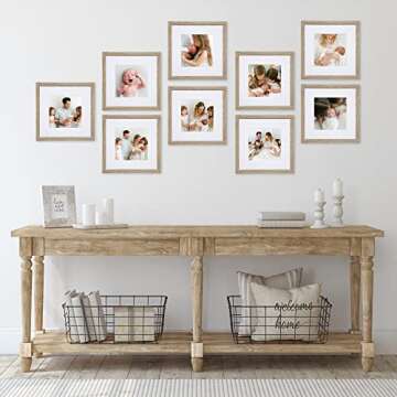 Sheffield Home 9 Piece Gallery Wall Frame Set, 12x12 in. Matted to 8x8 in. (Light Natural)