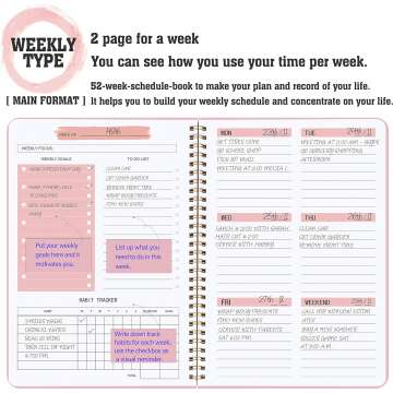 Spiral-Bound Pink Weekly Goals Notebook - Undated