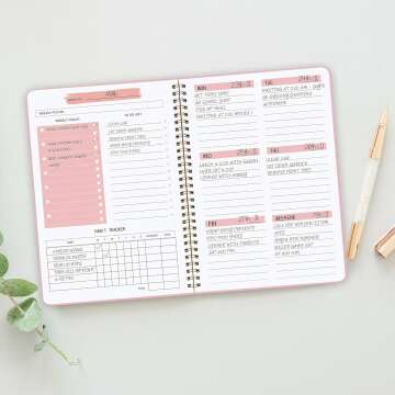 Spiral-Bound Pink Weekly Goals Notebook - Undated