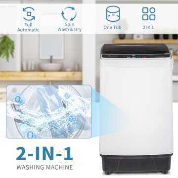 ROVSUN 17.6lbs Full Automatic Washing Machine, 2 in 1 Portable Laundry Washer with Drain Pump, Compact Washer and Dryer Combo, Top Load Washer for House Apartment Dorm