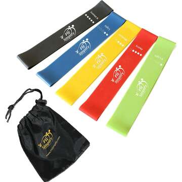 Fit Simplify Resistance Loop Exercise Bands with Instruction Guide and Carry Bag, Set of 5