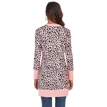 KAY SINN Long Cardigan Sweaters for Women Open Front Snap Button Knit Ribbed Cardigans Outfits Red Bean Leopard Small