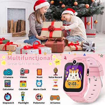 MAVREC Smart Watch for Kids Age 3-12, Touchscreen Kids Smart Watches Girls with 2 Cameras, 18 Games Alarm 12/24 Hr Video Music Player Pedometer Flashlight, Best Easter Gifts for Kids