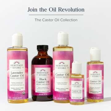 HERITAGE STORE Organic Castor Oil, Glass Bottle, Cold Pressed, Rich Hydration for Hair & Skin, Bold Lashes & Brows 16oz