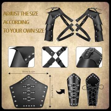 PLULON 9Pcs Halloween Costume Medieval Knight Costume, Men Renaissance Viking Costume Set Men Hooded Cloak Retro Shawl PU Leather Belt Shoulder Armor Buckle Bracers