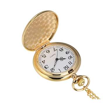 I-MART Gold Vintage Pocket Watch with Chain – Smooth Finish