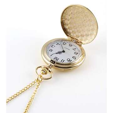 I-MART Gold Smooth Vintage Pocket Watch with Chain