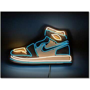 Neon Effect Basketball Sneakers Art Print 16x20" - Trendy Canvas Wall Decor