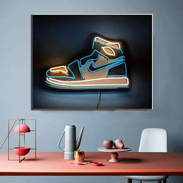 Neon Basketball Sneakers Canvas Art Print 16x20"