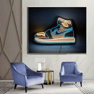 Neon Basketball Sneakers Canvas Art Print 16x20"