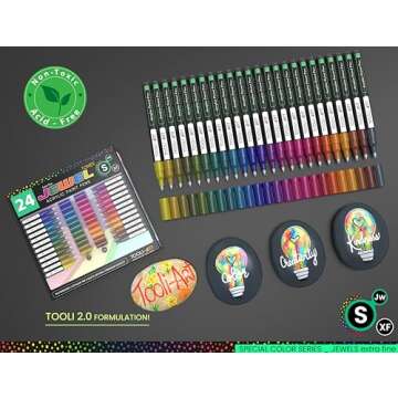 TOOLI-ART Acrylic Paint Markers Paint Pens Special Colors Set For Rock Painting, Canvas, Fabric, Glass, Mugs, Wood, Ceramics, Plastic, Multi-Surface. Non Toxic, Water-based (JEWEL XF)