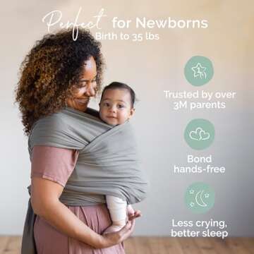 Boba Baby Wrap Carrier - Original Baby Carrier Wrap, Baby Sling for Newborns - Baby Wearing Essentials - Hands-Free Newborn Wrap Swaddle Holder, Newborn to Toddler Infant Baby Sling, 7-35 lbs (Grey)