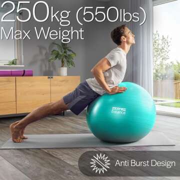 Core Balance Exercise Ball for Workouts, Anti-Burst and Slip Resistant, Swiss Yoga Ball for Pregnancy, Stability, Fitness and Physical Therapy, 4 Sizes, with Pump (25" / 65cm Teal)