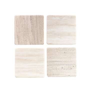 B-Living Bliving Marble Coasters - Table Decor Perfect Coasters for Coffee Table, Kitchen, Desk, & New House Essentials - Modern Home Decor Set of 4 Coasters for Drinks – 4 x 4 inches, Marble (Beige)