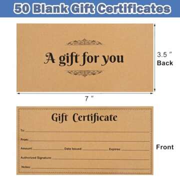 CANIFORTUNE 50 Pcs Blank Gift Certificates for Business & Events