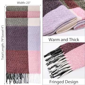 Loritta Womens Scarf Fashion Long Plaid Shawls Wraps Big Grid Winter Warm Lattice Large Scarves Gifts, Purple Pink Lattice